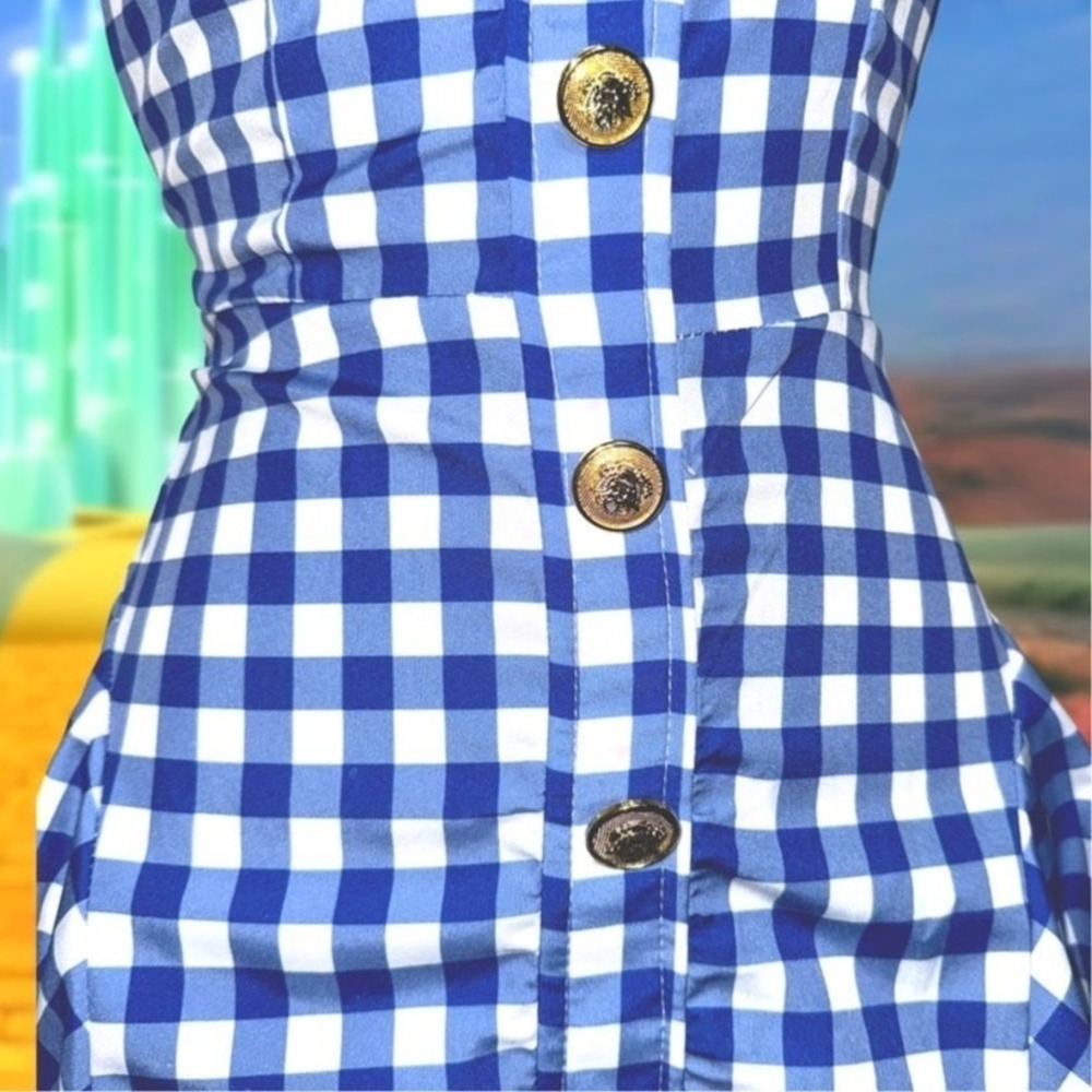 NWT XS Dorothy Blue Gingham Ruffled Dress A-Line Costume Outfit Wizard Oz Wicked - Picture 5 of 6